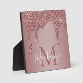 Rose Gold Sparkle Glam Glitzer Tropfen Monogram Fotoplatte (Vorderseite)