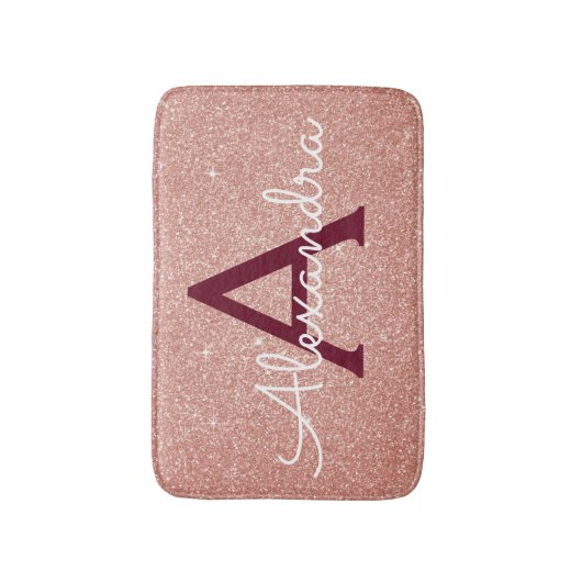 Rose Gold Sparkle Glitter Monogram Name & Initial Badematte (Vorderseite Vertikal)
