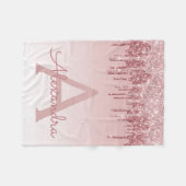 Rose Gold Sparkle Glitter Monogram Name & Initial Fleecedecke (Vorderseite (Horizontal))