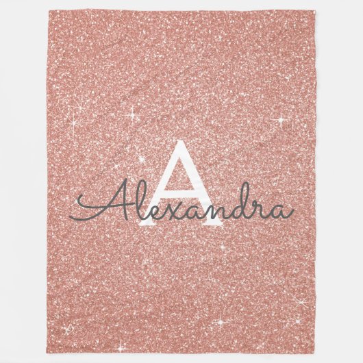 Rose Gold Sparkle Glitter Monogram Name & Initial Fleecedecke (Vorderseite)