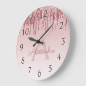 Rose Gold Sparkle Glitter Monogram Name & Initial Große Wanduhr (Winkel)