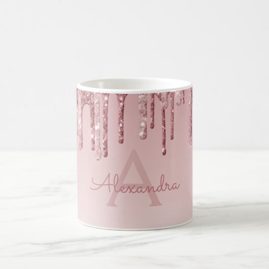 Rose Gold Sparkle Glitter Monogram Name & Initial Kaffeetasse (Mittel)