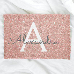 Rose Gold Sparkle Glitter Monogram Name & Initial Kissenbezug