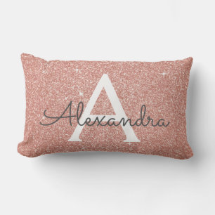 Rose Gold Sparkle Glitter Monogram Name & Initial Lendenkissen