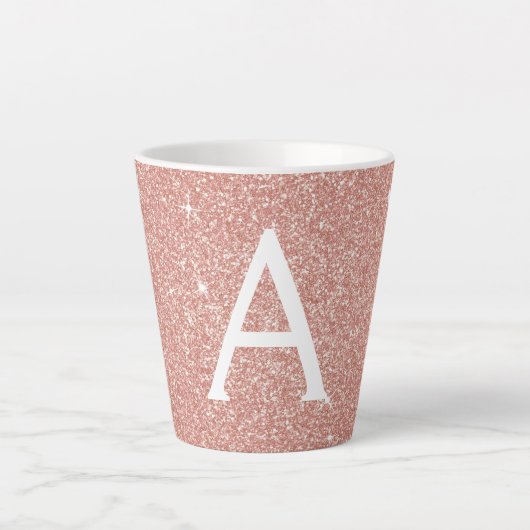 Rose Gold Sparkle Glitter Monogram Name & Initial Milchtasse (Vorderseite)