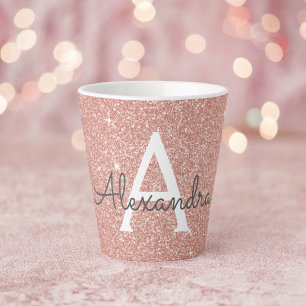 Rose Gold Sparkle Glitter Monogram Name & Initial Milchtasse