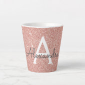 Rose Gold Sparkle Glitter Monogram Name & Initial Milchtasse (Vorderseite)