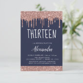 Rose Gold Sparkle Glitzer 13. Dreizehn Geburtstag Einladung (Stehend Vorderseite)