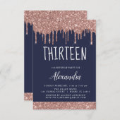 Rose Gold Sparkle Glitzer 13. Dreizehn Geburtstag Einladung (Vorne/Hinten)