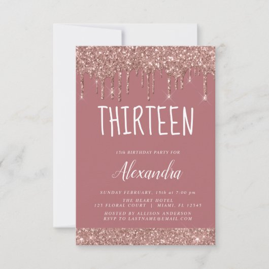 Rose Gold Sparkle Glitzer 13. Dreizehn Geburtstag Einladung (Vorderseite)