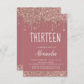 Rose Gold Sparkle Glitzer 13. Dreizehn Geburtstag Einladung (Vorne/Hinten)