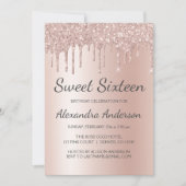 Rose Gold Sparkle Glitzer 16 . Geburtstag Geburtst Einladung (Vorderseite)
