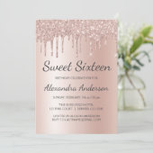 Rose Gold Sparkle Glitzer 16 . Geburtstag Geburtst Einladung (Stehend Vorderseite)