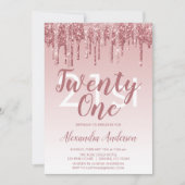 Rose Gold Sparkle Glitzer 21. Geburtstag Party Einladung (Vorderseite)
