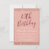 Rose Gold Sparkle Glitzer 40. Geburtstag Party Einladung (Rückseite)