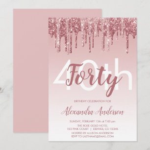 Rose Gold Sparkle Glitzer 40. Geburtstag Party Einladung