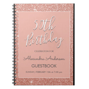 Rose Gold Sparkle Glitzer 50. Geburtstag Gästebuch Notizblock