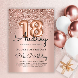 Rose Gold Sparkle Glitzer Ballon 18. Geburtstag Einladung