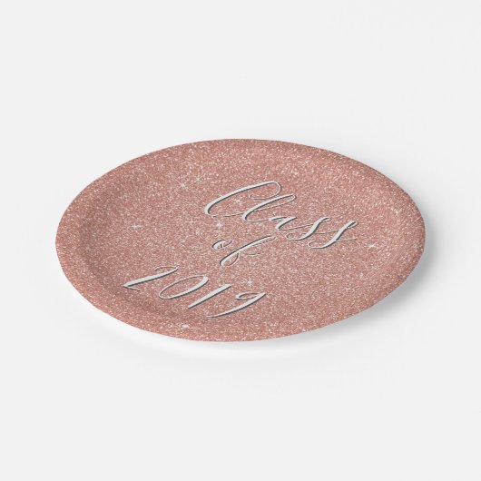 Rose Gold Sparkle Glitzer Class of Abschluss Pappteller (Schrägansicht)