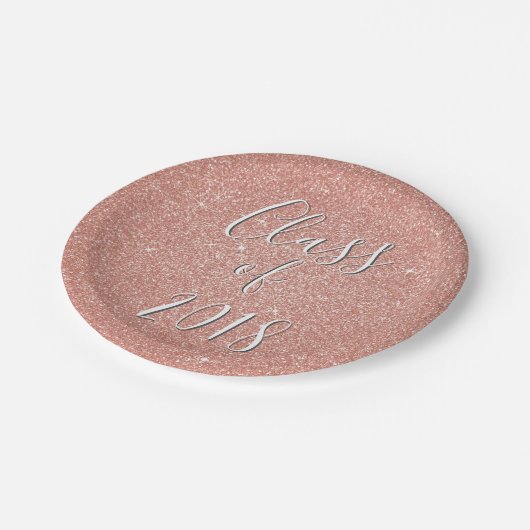 Rose Gold Sparkle Glitzer Class of Abschluss Pappteller (Schrägansicht)