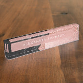 Rose Gold Sparkle Glitzer Foil and Black Marble Namensplakette (Seite)