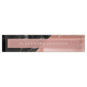 Rose Gold Sparkle Glitzer Foil and Black Marble Namensplakette (Vorderseite)