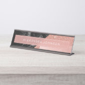 Rose Gold Sparkle Glitzer Foil and Black Marble Schreibtischnamensplakette (Vorderseite )