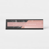 Rose Gold Sparkle Glitzer Foil and Black Marble Schreibtischnamensplakette (Vorderseite )