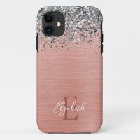 Rose Gold Sparkle Glitzer Girl Monogram Name