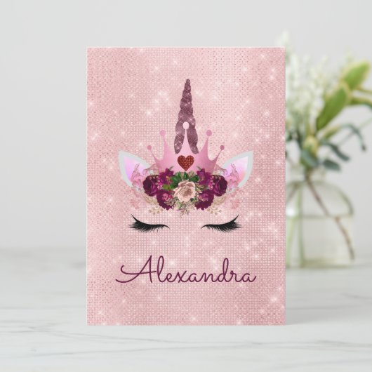 Rose Gold Sparkle Glitzer Girly Birthday Party Einladung (Stehend Vorderseite)