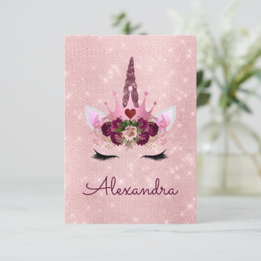 Rose Gold Sparkle Glitzer Girly Birthday Party Einladung (Stehend Vorderseite)