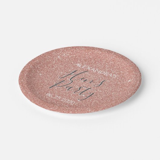 Rose Gold Sparkle Glitzer Hens Party Pappteller (Schrägansicht)