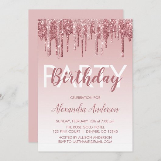 Rose Gold Sparkle Glitzer jedes Alter Geburtstag Einladung (Vorne/Hinten)