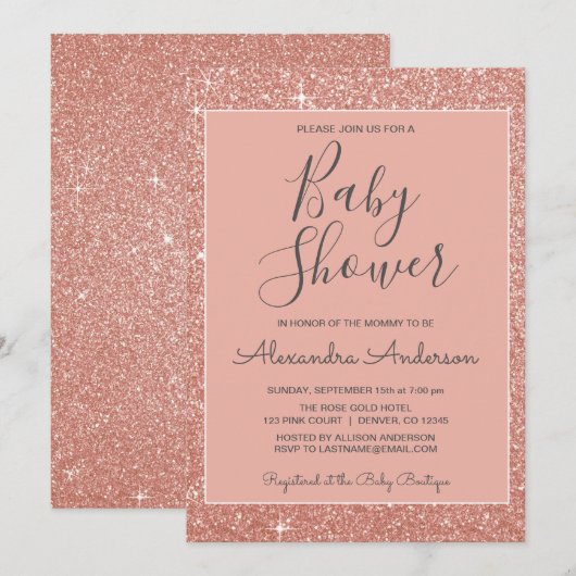 Rose Gold Sparkle Glitzer Kinderdusche Einladung (Vorne/Hinten)