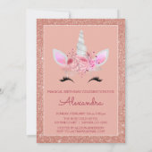 Rose Gold Sparkle Glitzer Magisches Einhorn Geburt Einladung (Rückseite)