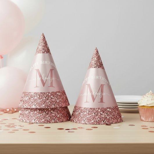 Rose Gold Sparkle Glitzer Monogram Geburtstag Partyhütchen