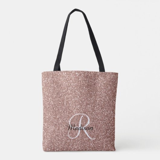 Rose Gold Sparkle Glitzer Monogram Hübsch Tasche (Rückseite)