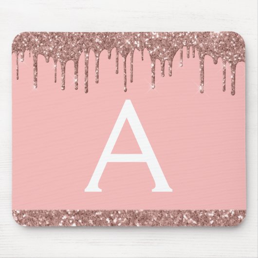 Rose Gold Sparkle Glitzer Monogram Name Mousepad (Vorne)