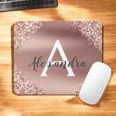 Rose Gold Sparkle Glitzer Monogram Name Mousepad