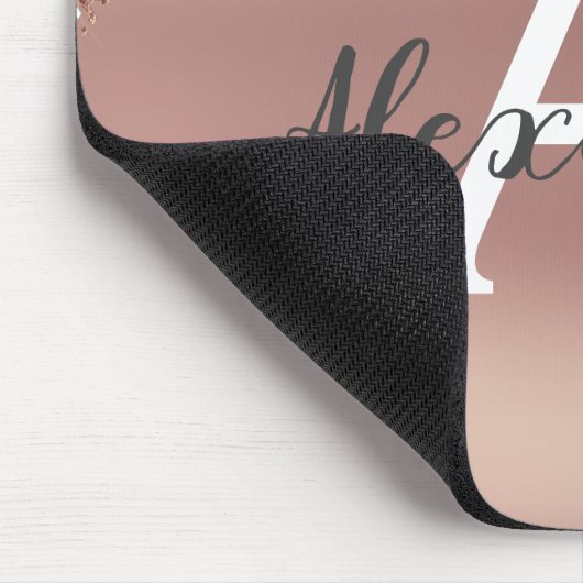 Rose Gold Sparkle Glitzer Monogram Name Mousepad (Ecke)