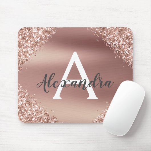 Rose Gold Sparkle Glitzer Monogram Name Mousepad (Mit Mouse)