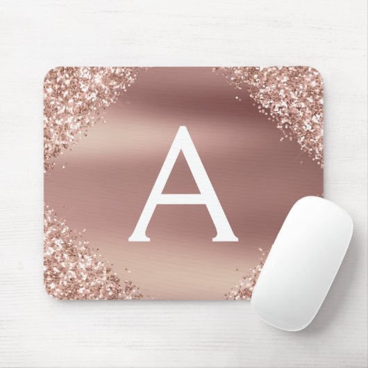 Rose Gold Sparkle Glitzer Monogram Name Mousepad (Mit Mouse)