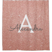 Rose Gold Sparkle Glitzer Monogramm Name Badezimme Duschvorhang (Vorderseite)