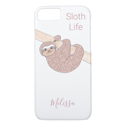 Rose Gold Sparkle Glitzer Name Niedlich Sloth Case-Mate iPhone Hülle (Rückseite)