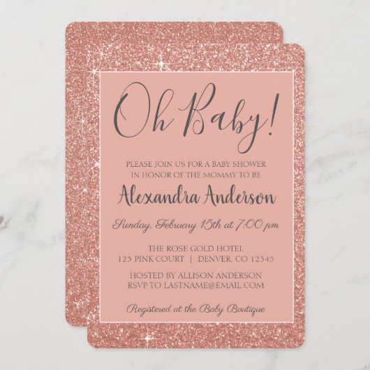 Rose Gold Sparkle Glitzer Oh Babydusche Einladung (Vorne/Hinten)