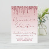 Rose Gold Sparkle Glitzer Quinceanera Feier Einladung (Stehend Vorderseite)