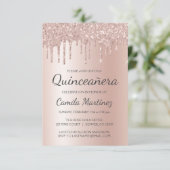 Rose Gold Sparkle Glitzer Quinceanera Feier Einladung (Stehend Vorderseite)