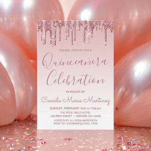 Rose Gold Sparkle Glitzer Quinceanera Feier Einladung