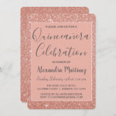Rose Gold Sparkle Glitzer Quinceanera Feier Einladung (Vorne/Hinten)