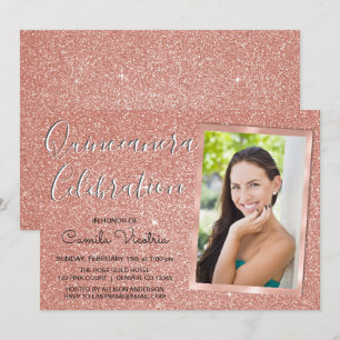 Rose Gold Sparkle Glitzer Quinceñera Feier Einladung